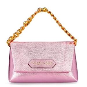 Tom Ford Logo Mini Label Chain Handle Leather Pink Metallic Bag